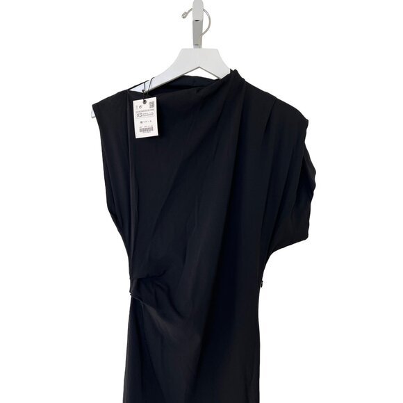 Zara Limited Edition Ruched Pleated Black Dress - Picture 9 of 11